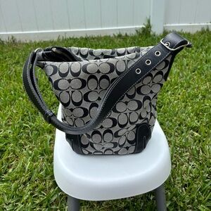 Vintage Coach 6076 Grey Signature Jacquard Leather Bucket Bag 1996